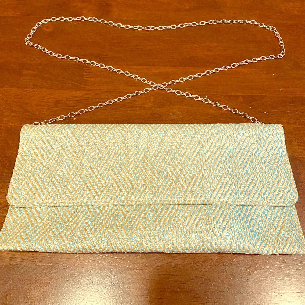NWOT Blue and Gold Crossbody Clutch